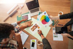 creative team designing process choosing colors